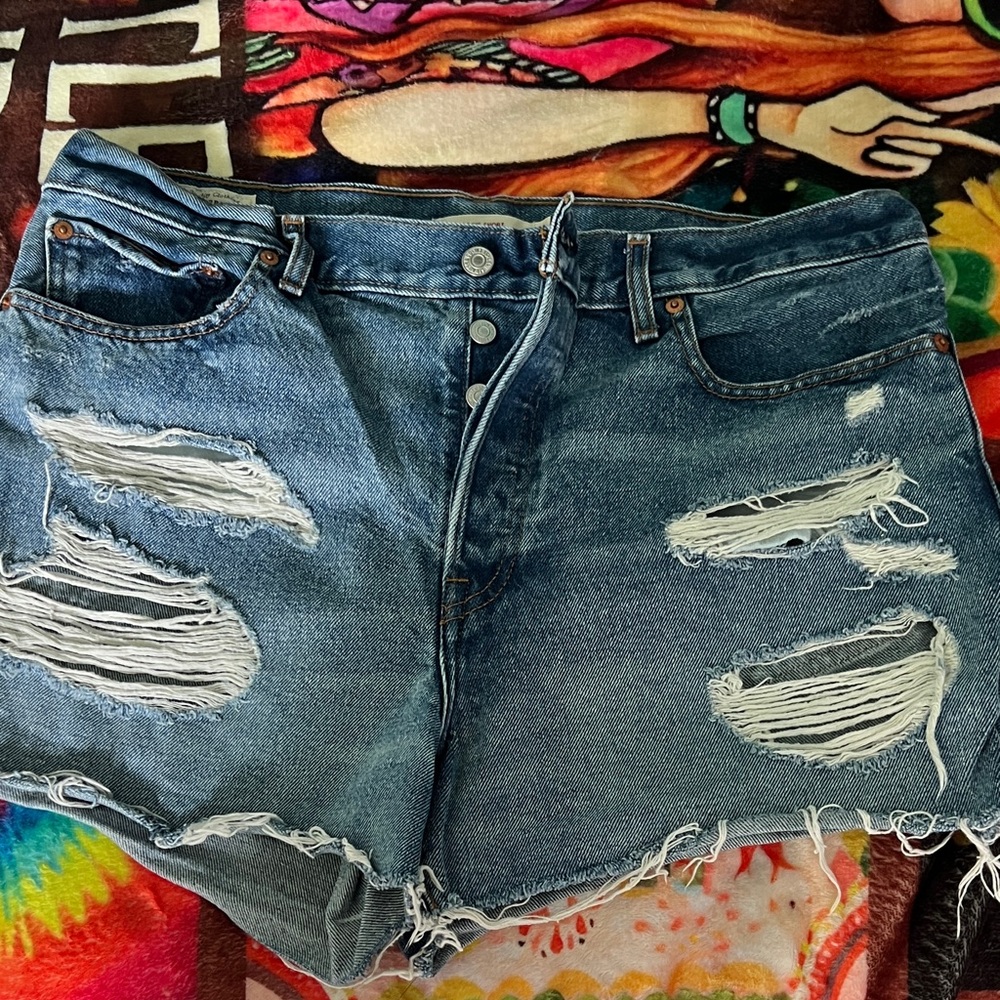 Levi's Blue Distressed Jean Shorts